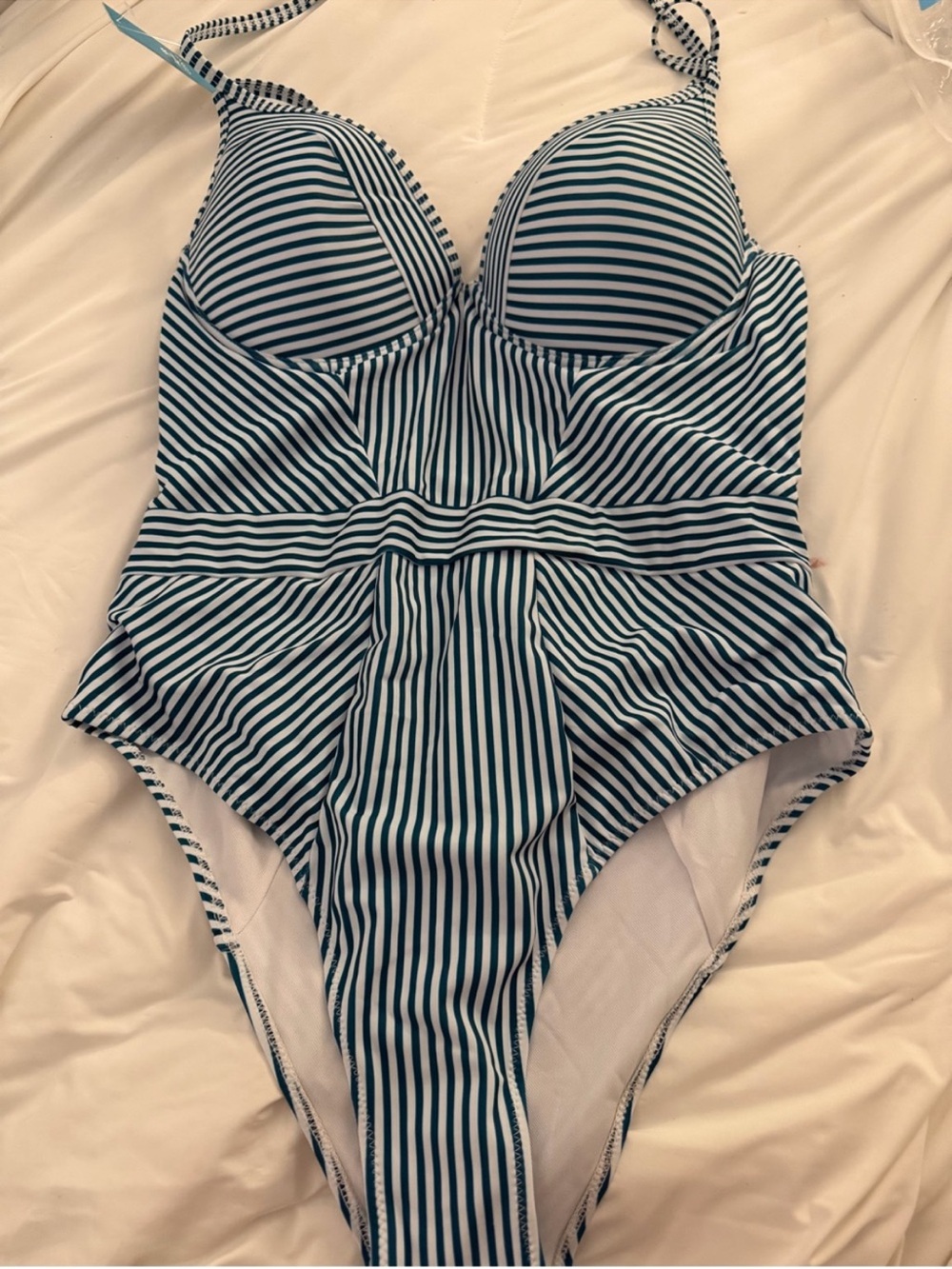 Cupshe Teal & White Striped One-Piece Swimsuit